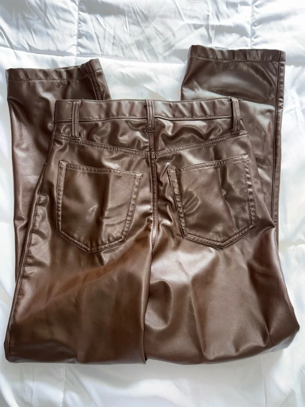 Abercrombie Women’s Curve Love Vegan Leather 90s Brown Straight Pant Size 27 - Picture 5 of 6